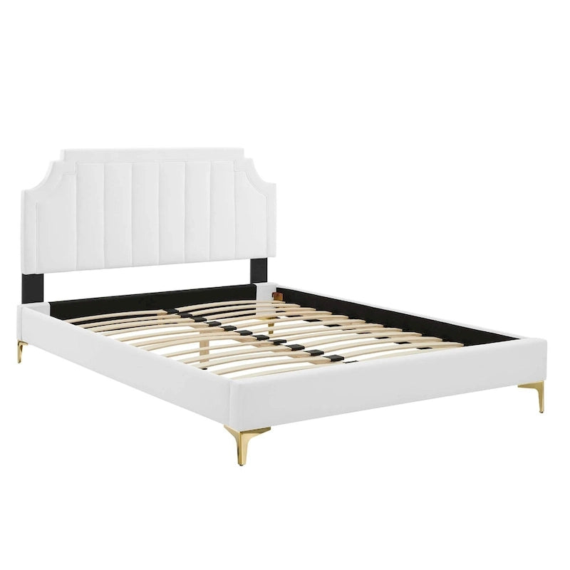 Lit plateforme simple capitonné en velours