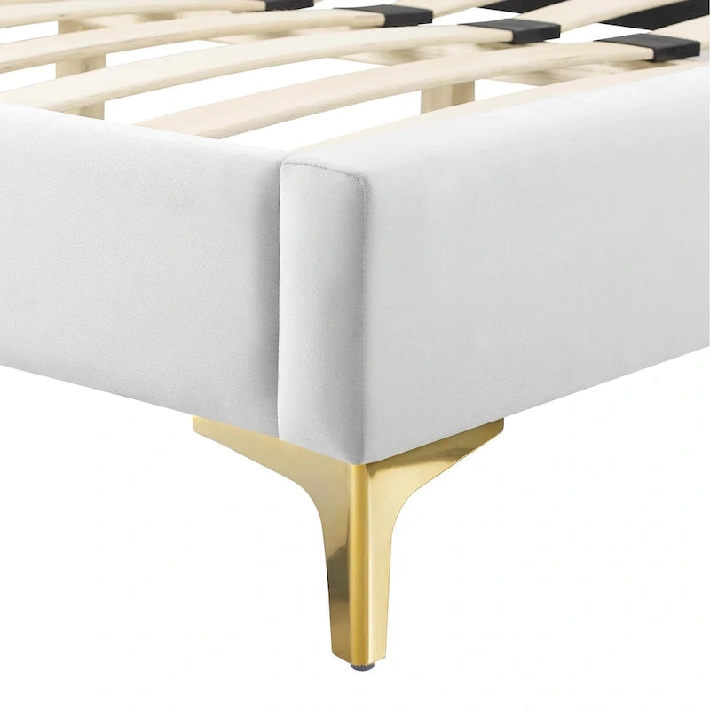 Lit plateforme simple capitonné en velours