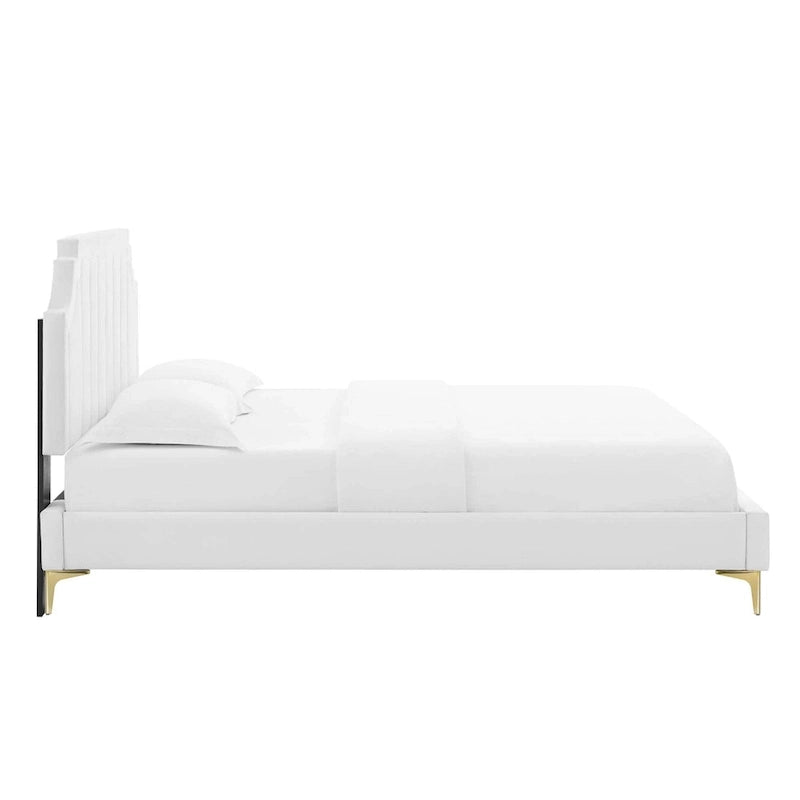 Lit plateforme simple capitonné en velours