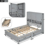 Lit plateforme double blanc/gris avec tête de lit de rangement et 4 tiroirs, 2 personnes
