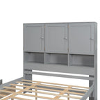 Lit plateforme double blanc/gris avec tête de lit de rangement et 4 tiroirs, 2 personnes