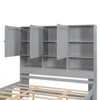 Lit plateforme double blanc/gris avec tête de lit de rangement et 4 tiroirs, 2 personnes