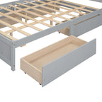 Lit plateforme double blanc/gris avec tête de lit de rangement et 4 tiroirs, 2 personnes