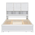 Lit plateforme double blanc/gris avec tête de lit de rangement et 4 tiroirs, 2 personnes