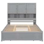 Lit plateforme double blanc/gris avec tête de lit de rangement et 4 tiroirs, 2 personnes