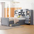 Lit plateforme double avec armoire de rangement et 4 tiroirs, gris/blanc, convient pour 1 personne