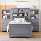 Lit plateforme double avec armoire de rangement et 4 tiroirs, gris/blanc, convient pour 1 personne