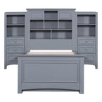 Lit plateforme double avec armoire de rangement et 4 tiroirs, gris/blanc, convient pour 1 personne