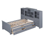 Lit plateforme double avec armoire de rangement et 4 tiroirs, gris/blanc, convient pour 1 personne