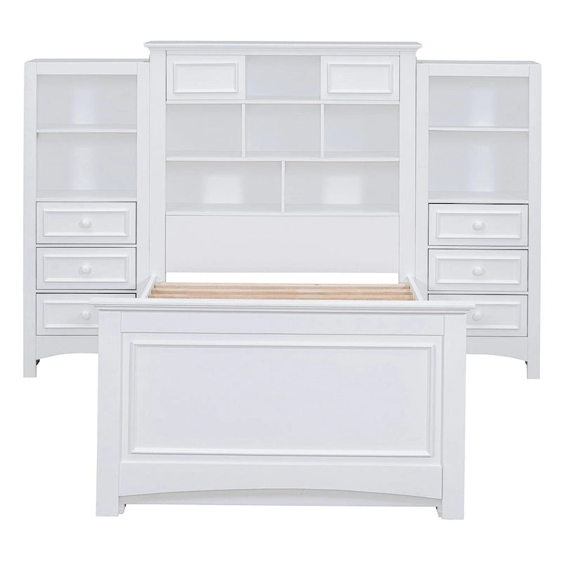 Lit plateforme double avec armoire de rangement et 4 tiroirs, gris/blanc, convient pour 1 personne