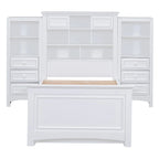 Lit plateforme double avec armoire de rangement et 4 tiroirs, gris/blanc, convient pour 1 personne