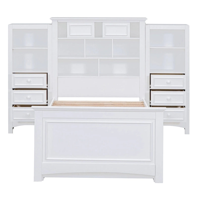 Lit plateforme double avec armoire de rangement et 4 tiroirs, gris/blanc, convient pour 1 personne