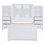 Lit plateforme double avec armoire de rangement et 4 tiroirs, gris/blanc, convient pour 1 personne