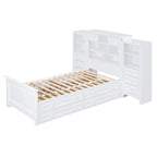 Lit plateforme double avec armoire de rangement et 4 tiroirs, gris/blanc, convient pour 1 personne