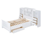 Lit plateforme double avec armoire de rangement et 4 tiroirs, gris/blanc, convient pour 1 personne