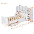 Lit plateforme double avec armoire de rangement et 4 tiroirs, gris/blanc, convient pour 1 personne