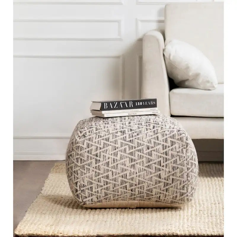 Pouf carré de 56 cm, noir et ivoire, 1 place