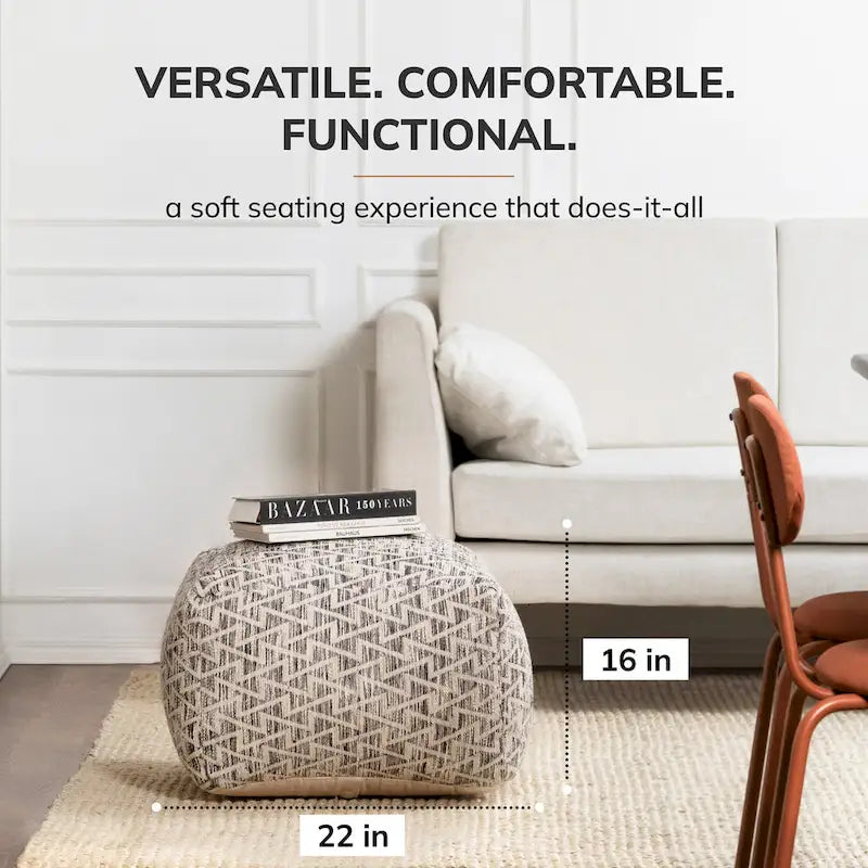 Pouf carré de 56 cm, noir et ivoire, 1 place