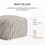 Pouf carré de 56 cm, noir et ivoire, 1 place