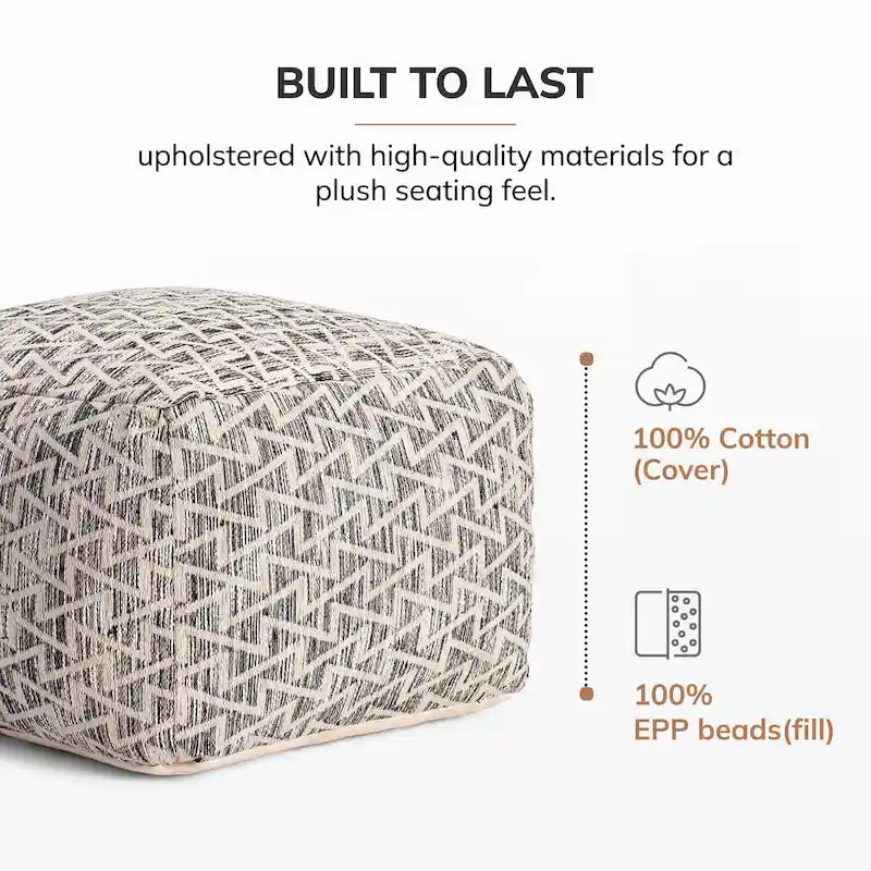 Pouf carré de 56 cm, noir et ivoire, 1 place