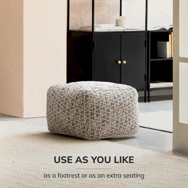 Pouf carré de 56 cm, noir et ivoire, 1 place