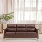 Canapé 3 places marron/beige en polyuréthane et tissu avec poche latérale