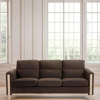 Canapé 3 places marron/beige en polyuréthane et tissu avec poche latérale