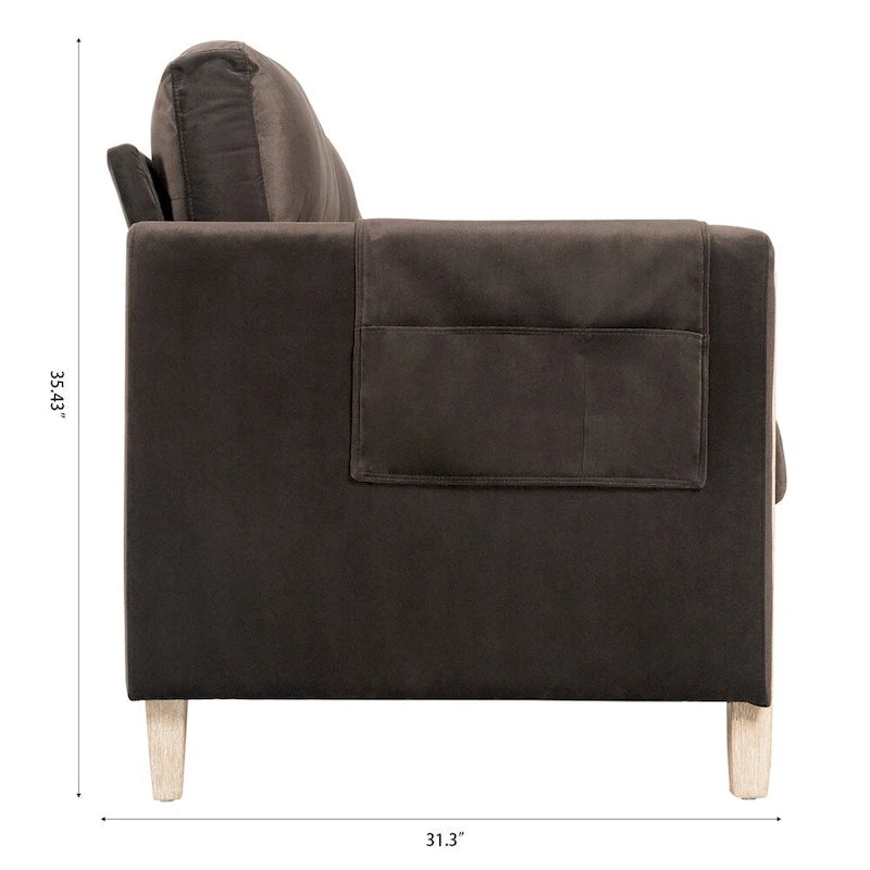 Canapé 3 places marron/beige en polyuréthane et tissu avec poche latérale