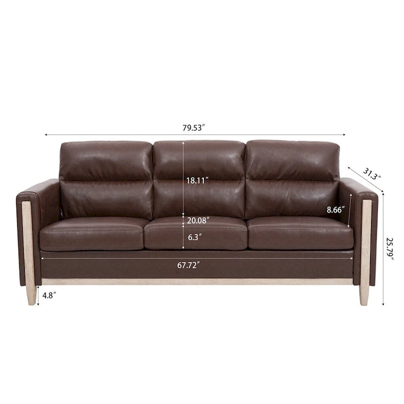 Canapé 3 places marron/beige en polyuréthane et tissu avec poche latérale