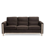 Canapé 3 places marron/beige en polyuréthane et tissu avec poche latérale