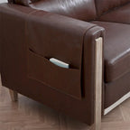 Canapé 3 places marron/beige en polyuréthane et tissu avec poche latérale