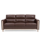 Canapé 3 places marron/beige en polyuréthane et tissu avec poche latérale