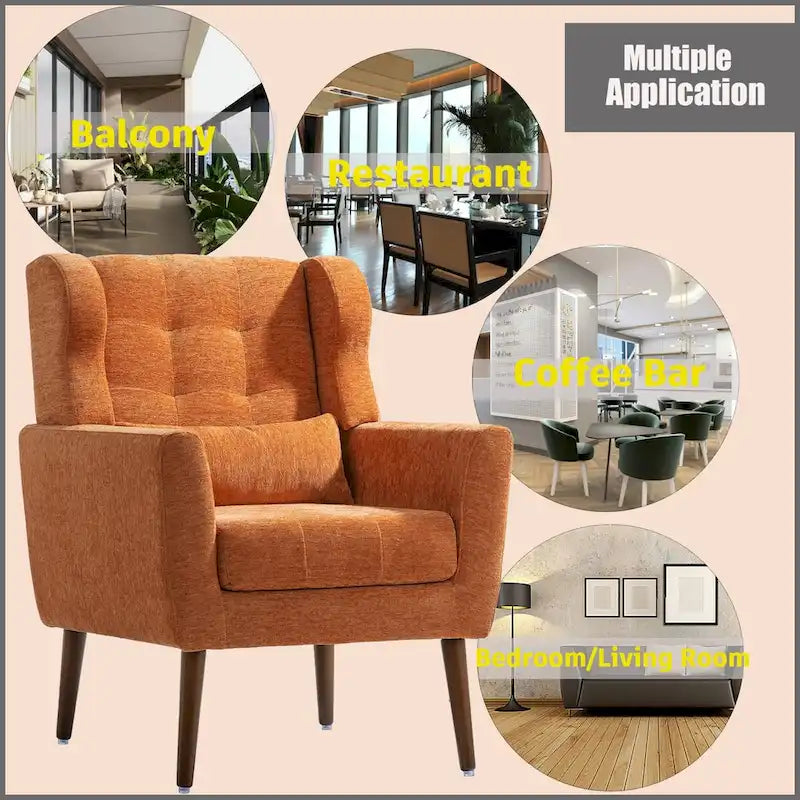 Fauteuil d'appoint rembourré avec oreiller lombaire, 1 place (Avocat/Orange/Beige/Jaune)