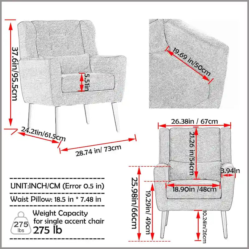 Fauteuil d'appoint rembourré avec oreiller lombaire, 1 place (Avocat/Orange/Beige/Jaune)