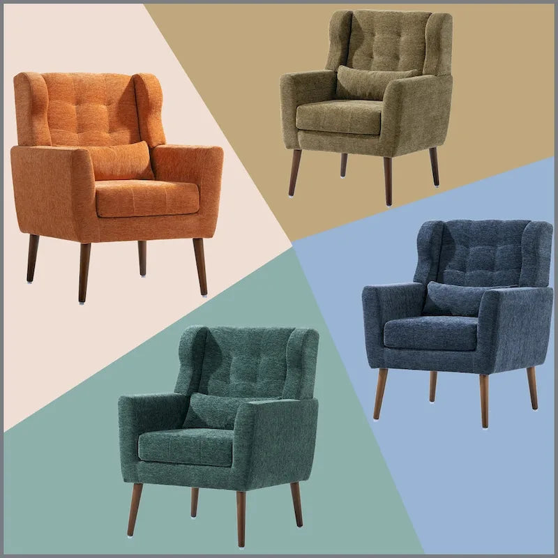 Fauteuil d'appoint rembourré avec oreiller lombaire, 1 place (Avocat/Orange/Beige/Jaune)