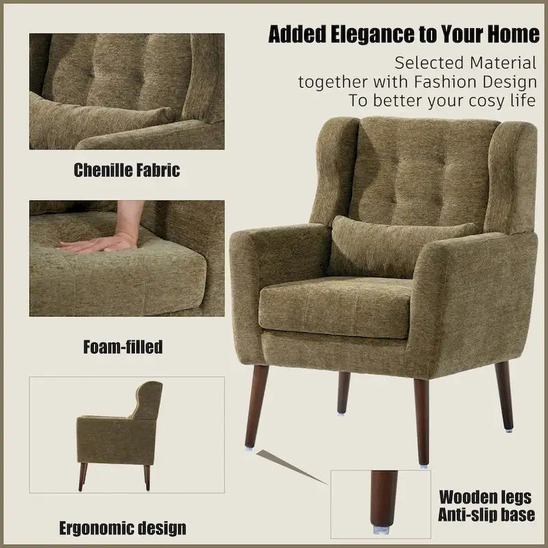 Fauteuil d'appoint rembourré avec oreiller lombaire, 1 place (Avocat/Orange/Beige/Jaune)