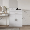 Meuble de rangement blanc et rose avec support pour sèche-cheveux, modèle à 2 tiroirs