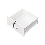 Meuble de rangement blanc et rose avec support pour sèche-cheveux, modèle à 2 tiroirs