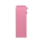 Meuble de rangement blanc et rose avec support pour sèche-cheveux, modèle à 2 tiroirs