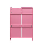 Meuble de rangement blanc et rose avec support pour sèche-cheveux, modèle à 2 tiroirs