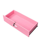 Meuble de rangement blanc et rose avec support pour sèche-cheveux, modèle à 2 tiroirs