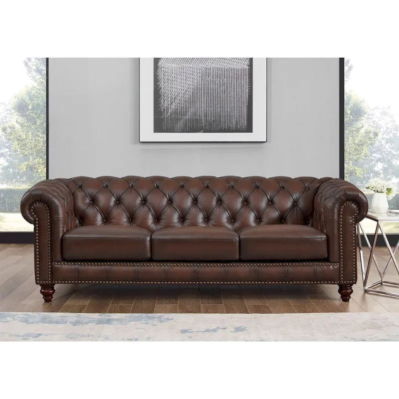 Canapé et fauteuil Chesterfield en cuir pleine fleur Hydeline Alton Bay - Canapé, fauteuil