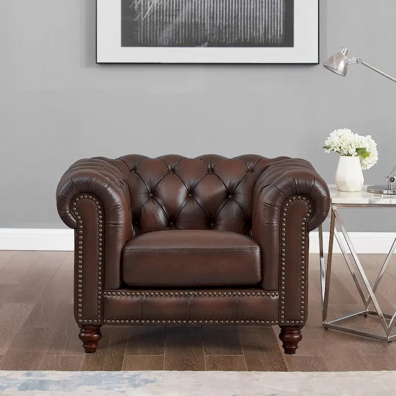 Canapé et fauteuil Chesterfield en cuir pleine fleur Hydeline Alton Bay - Canapé, fauteuil