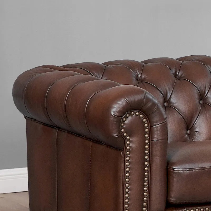 Canapé et fauteuil Chesterfield en cuir pleine fleur Hydeline Alton Bay - Canapé, fauteuil