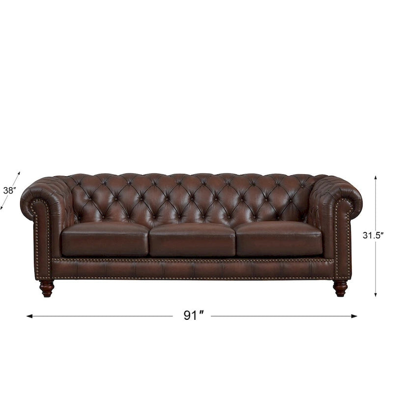 Canapé et fauteuil Chesterfield en cuir pleine fleur Hydeline Alton Bay - Canapé, fauteuil