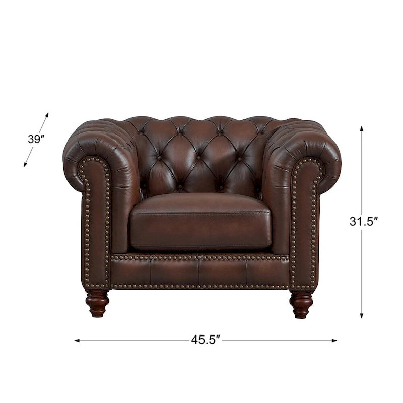 Canapé et fauteuil Chesterfield en cuir pleine fleur Hydeline Alton Bay - Canapé, fauteuil