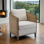Fauteuil pivotant avec dossier en rotin, assise en similicuir, 1 place — Marron / Beige / Gris / Gris Huître