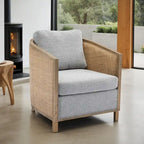 Fauteuil pivotant avec dossier en rotin, assise en similicuir, 1 place — Marron / Beige / Gris / Gris Huître
