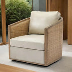Fauteuil pivotant avec dossier en rotin, assise en similicuir, 1 place — Marron / Beige / Gris / Gris Huître