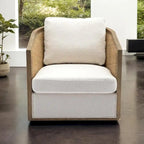 Fauteuil pivotant avec dossier en rotin, assise en similicuir, 1 place — Marron / Beige / Gris / Gris Huître